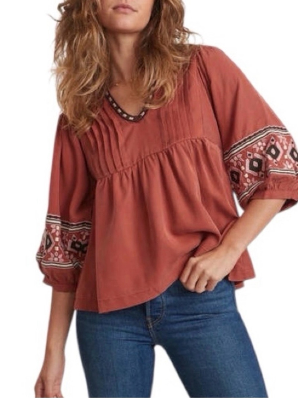 Marine Layer Rust Embroidered V-Neck Tunic